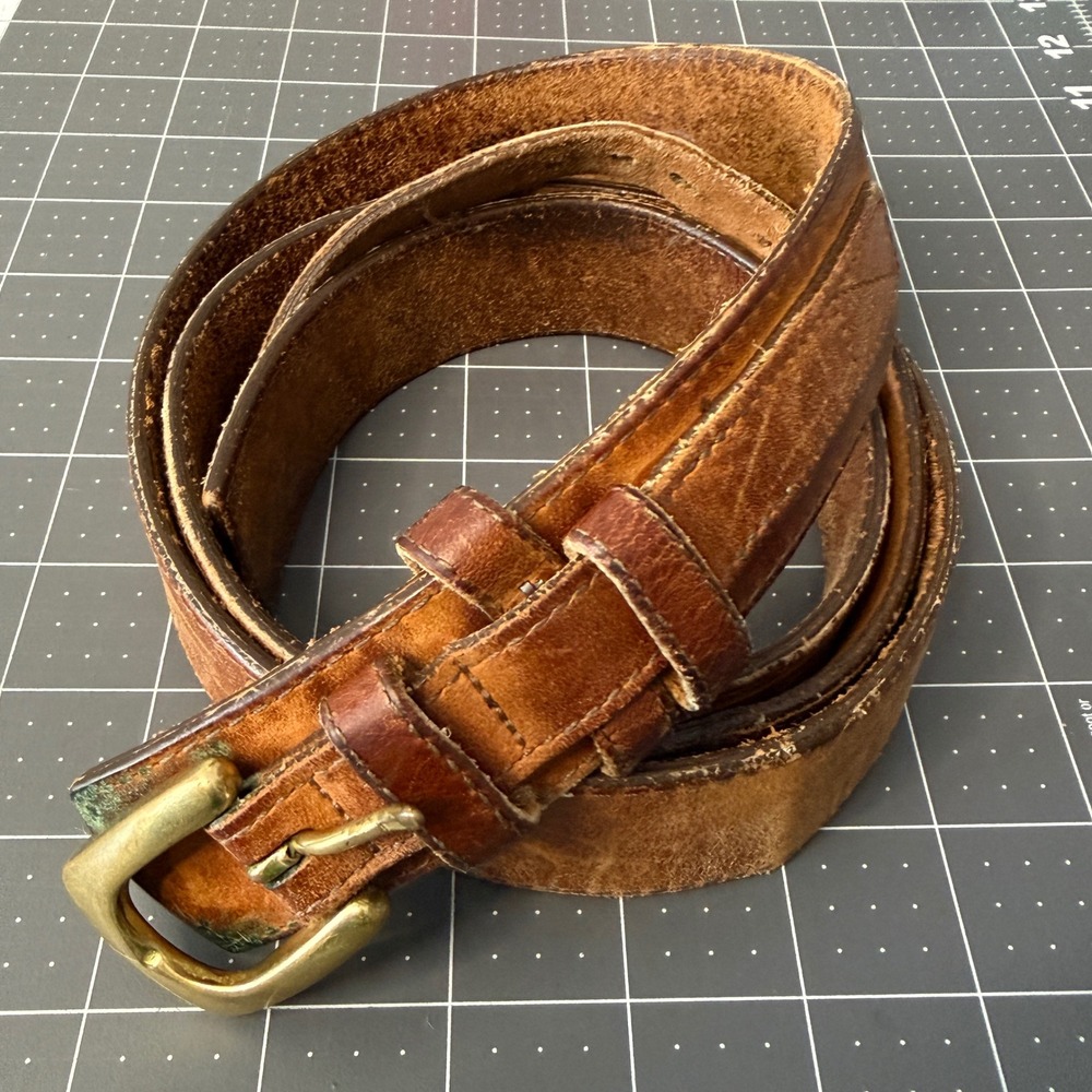 Vintage Western Looper Leather Ranger Belt Brass Rugged Utility Mens 44 46"